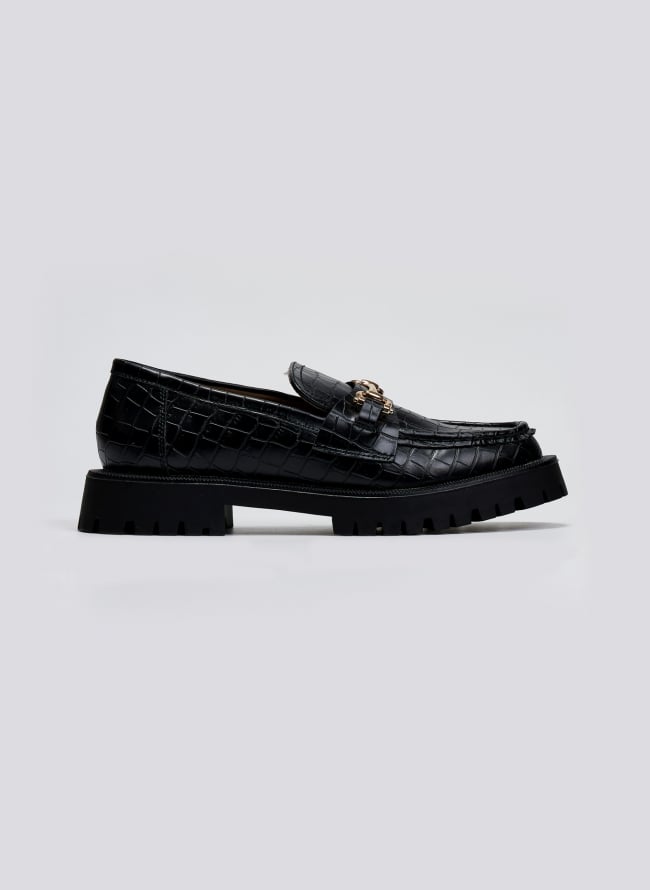 Loafers chunky με pattern κροκό CORINA - Μαύρο