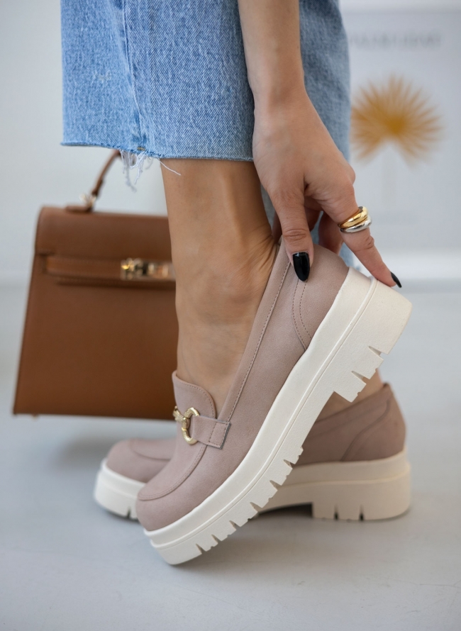 Loafers chunky  suede με διακοσμητικό estil - Nude