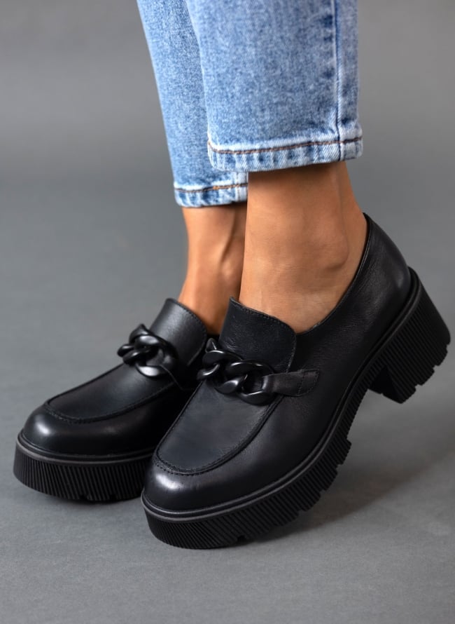 Loafers δερμάτινα chunky με αλυσίδα Ragazza 0596 - Μαύρο