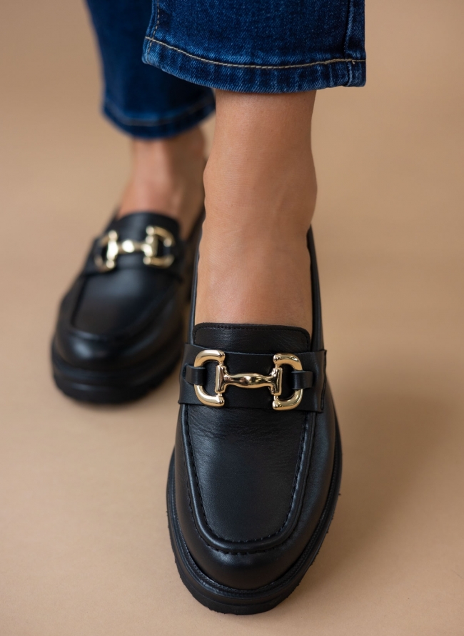 Loafers δερμάτινα με μεταλλική αγκράφα Ragazza 0148 - Μαύρο