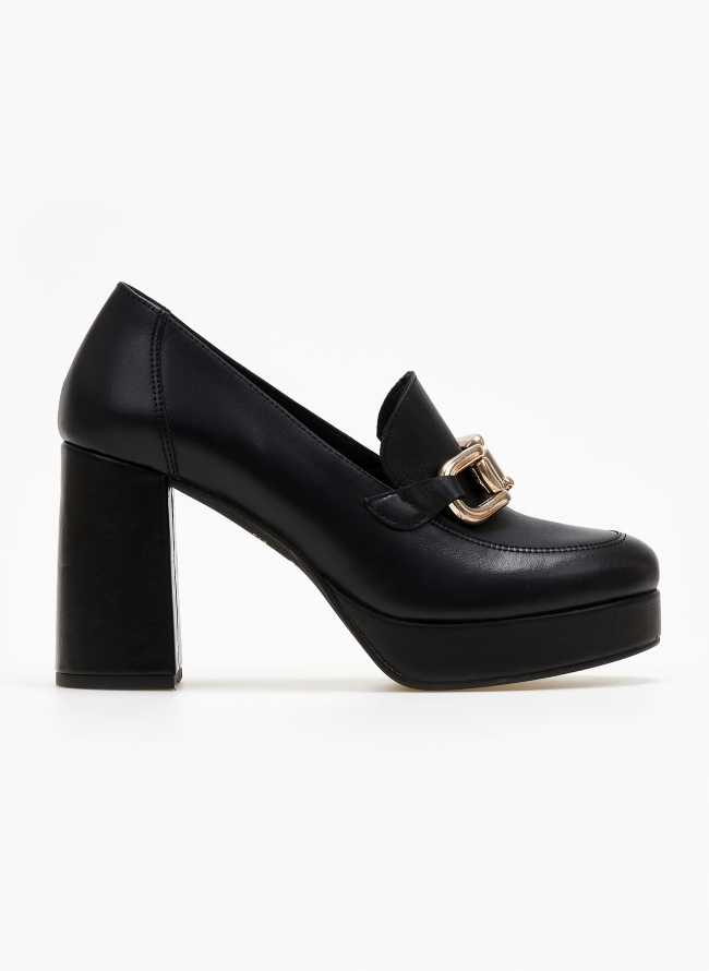 Loafers δερμάτινα με τακούνι και φιάπα Ragazza 0518 - Μαύρο