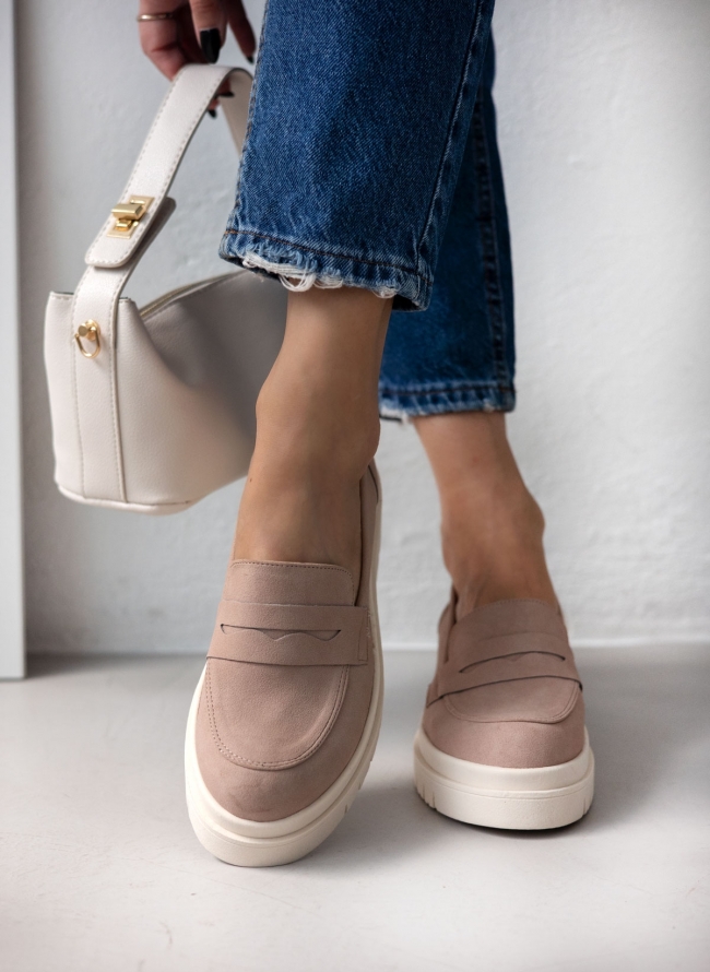 Loafers suede με chunky σόλα estil - Nude