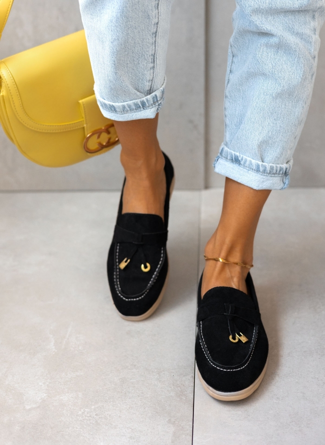 Loafers suede με εξωτερική ραφή  - Μαύρο