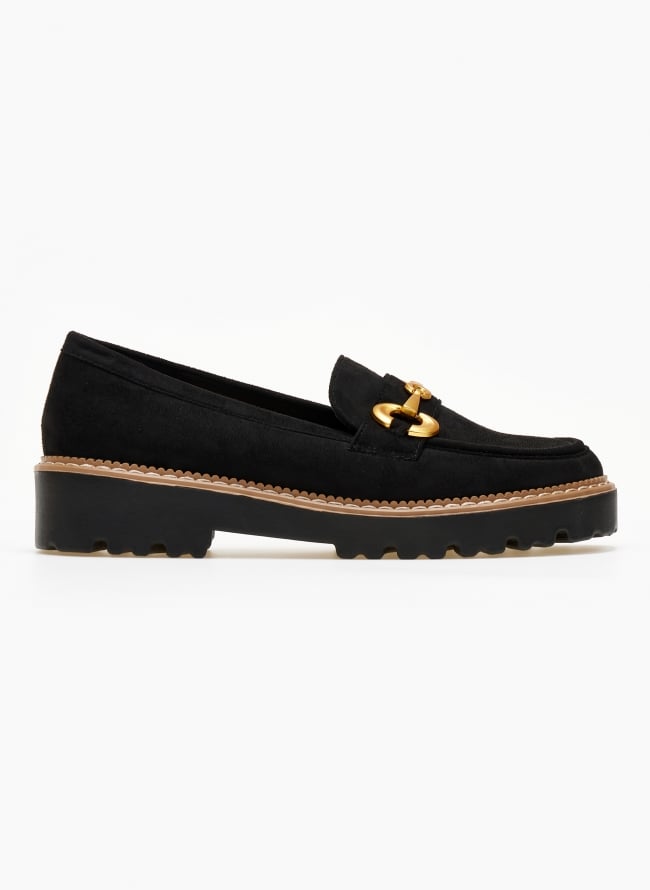 Loafers suede με ματ μεταλλική αγκράφα ERYNN - Μαύρο