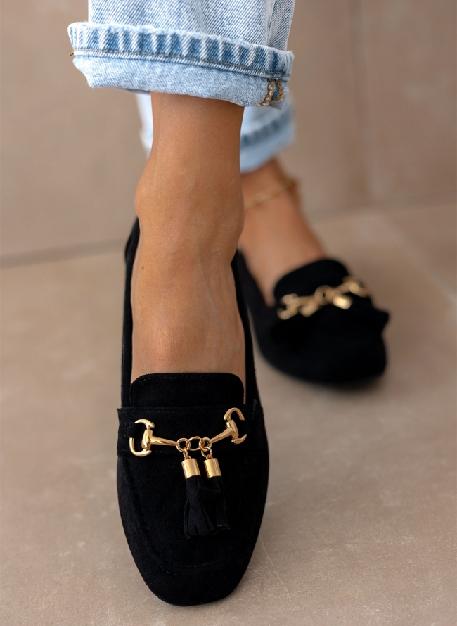 Loafers suede με μεταλλικό στοιχείο - Μαύρο
