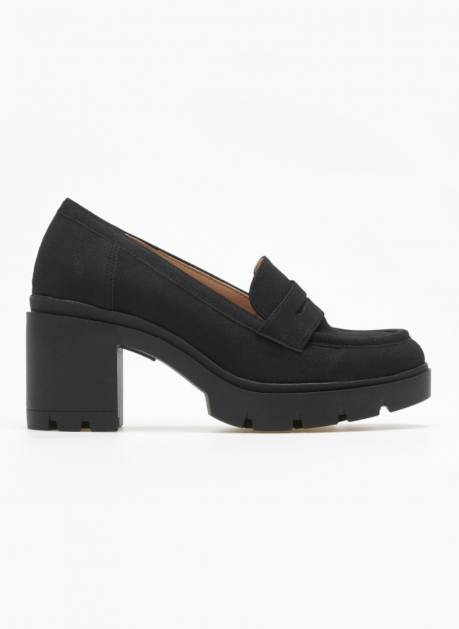 Loafers suede με τακούνι estil - Μαύρο