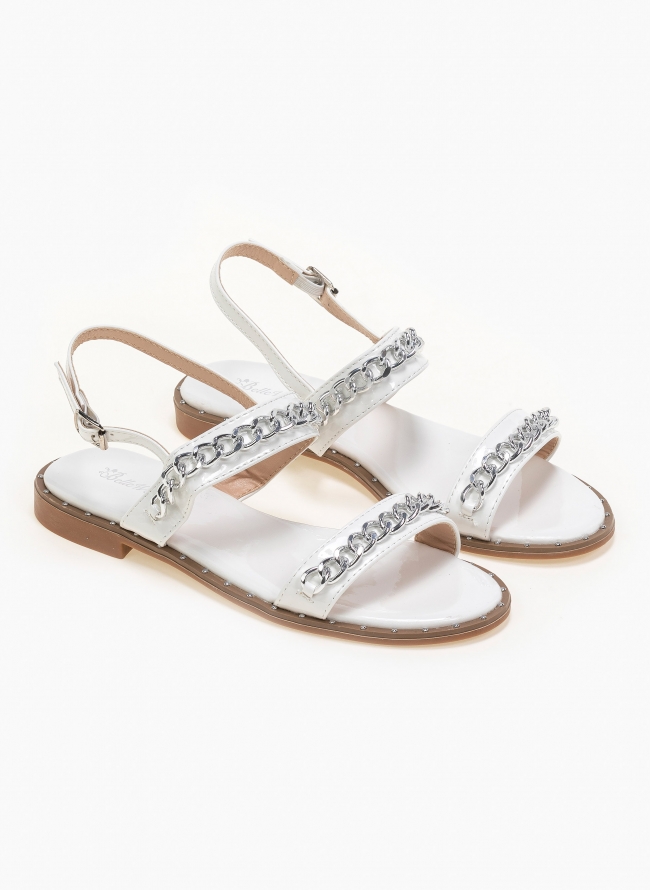 Σανδάλια ankle strap με αλυδίδα - Λευκό