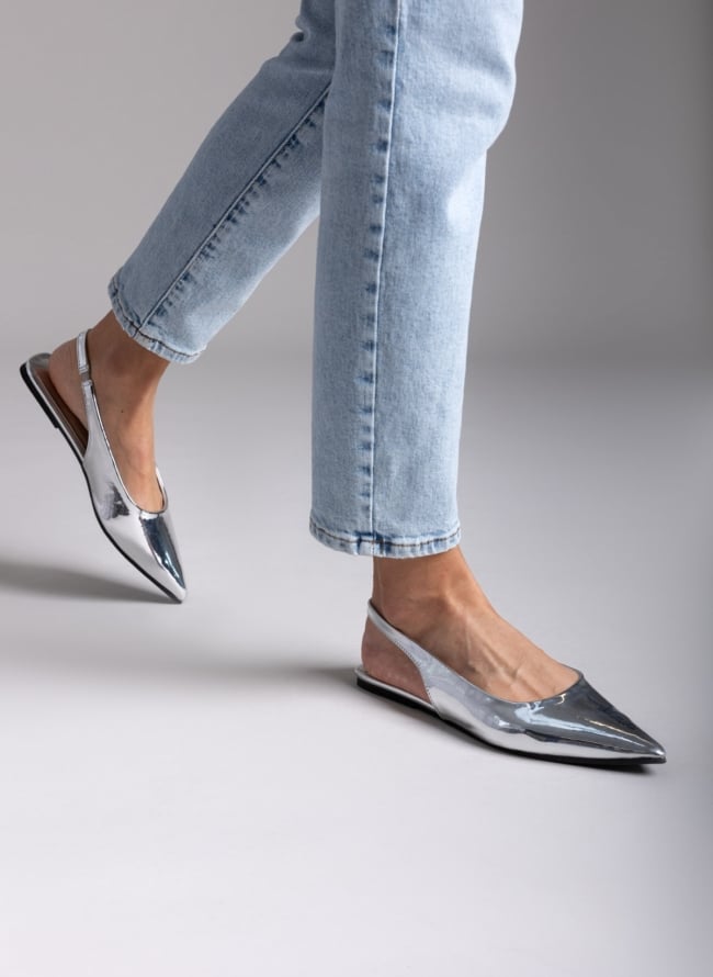 Μπαλαρίνες slingback μυτερές ONLY 15340891 - Ασημί