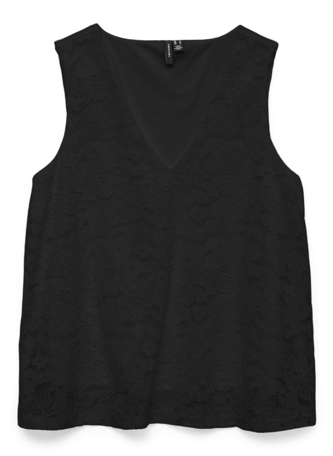 Μπλούζα αμάνικη με δαντέλα Vero Moda 10330053 - Μαύρο