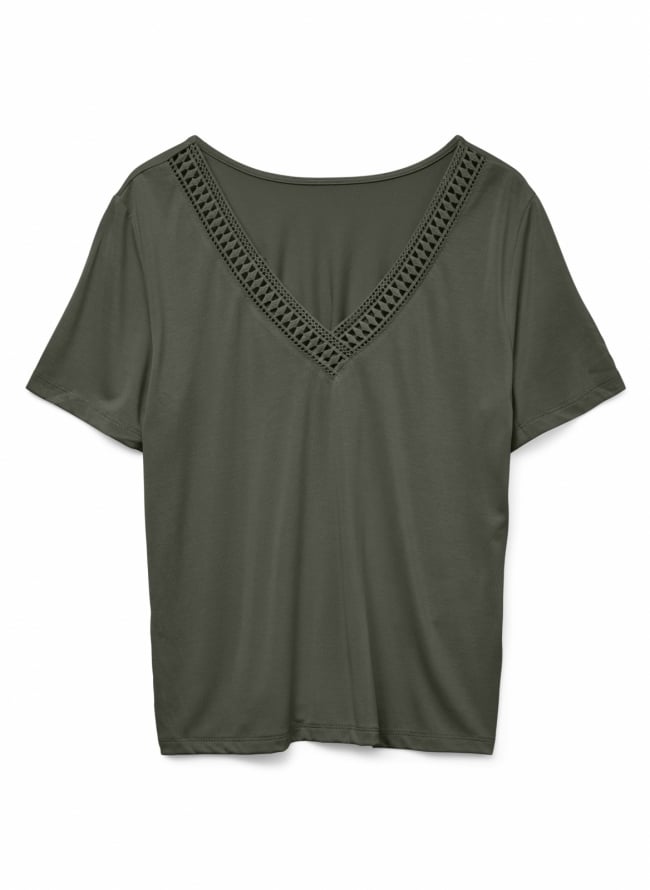 Μπλούζα v cut με σχέδιο Vero Moda 10329687 - Χακί