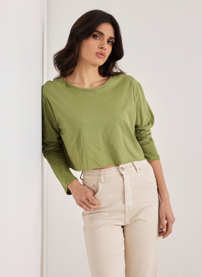 Μπλούζα βαμβακερή cropped - Lime