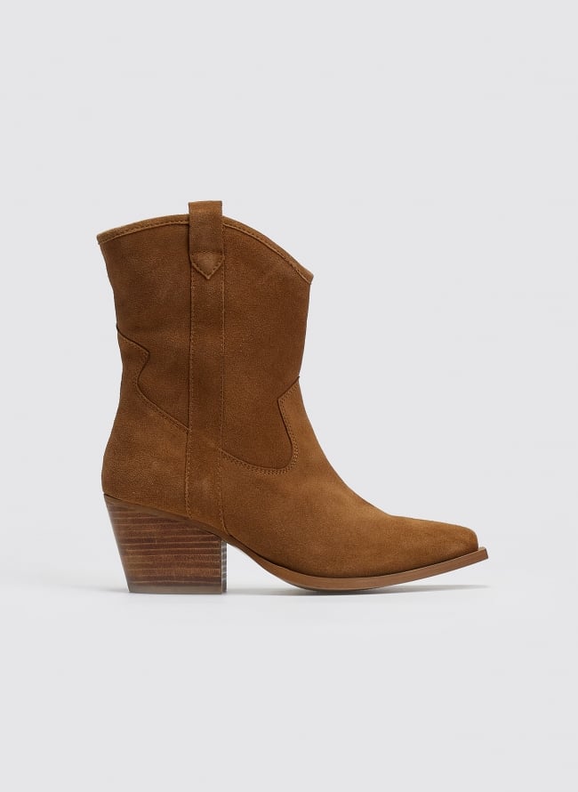 Μποτάκια δερμάτινα καστόρινα cowboy PIECES 17152219 - Κάμελ
