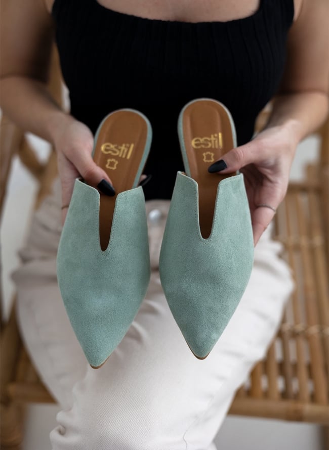 Mules κλειστά suede estil  - Μέντα
