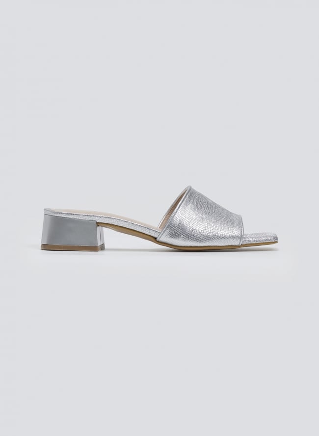 Mules με pattern TFP - Ασημί