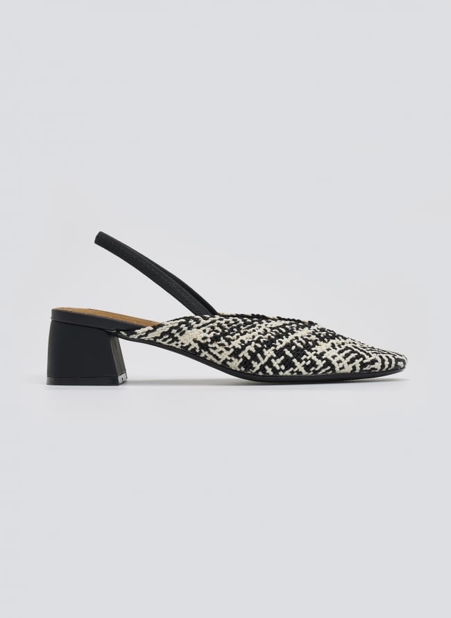 Γόβες slingback με πλεκτό σχέδιο CORINA - Λευκό/Μαύρο