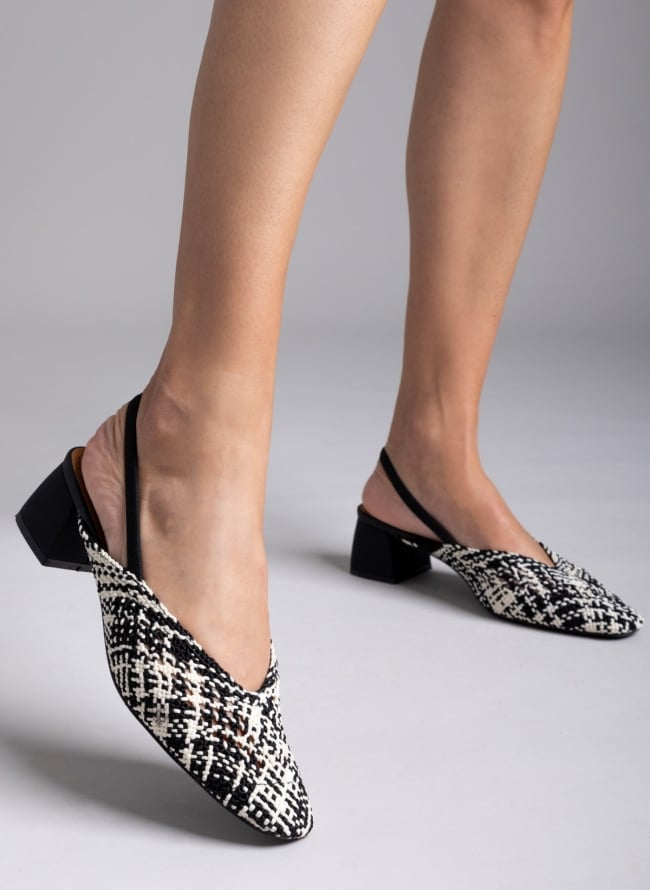 Γόβες slingback με πλεκτό σχέδιο CORINA - Λευκό/Μαύρο