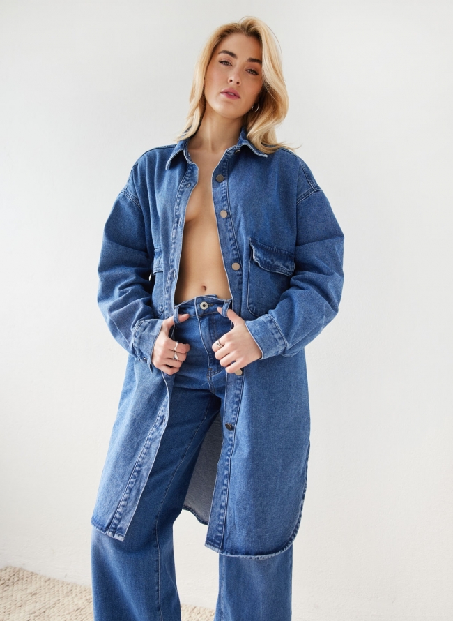 Overshirt τζιν με οβάλ τελείωμα - Μπλε jean