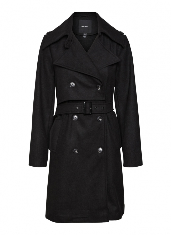 Παλτό trench σταυρωτό με μαλλί Vero Moda 10301315 - Μαύρο