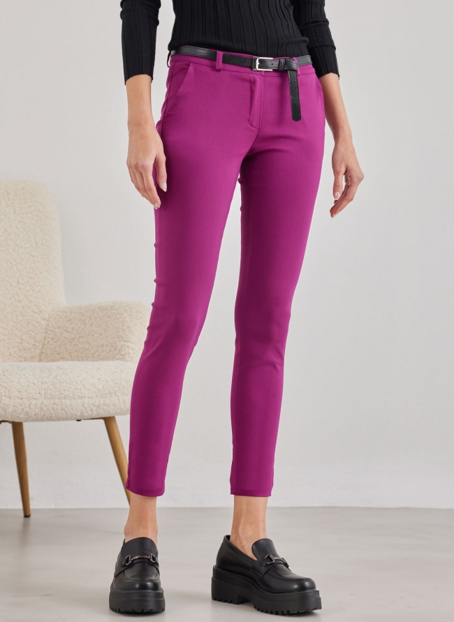 Παντελόνι chino με ζώνη δερματίνη - Magenta