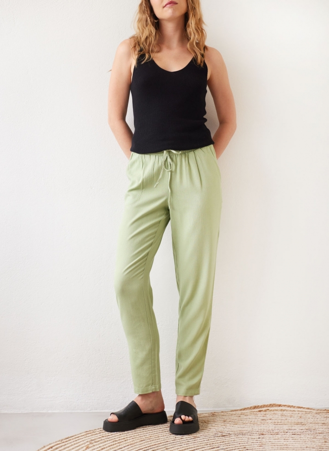 Παντελόνι mid waist με λινό VERO MODA 10279691 - Βεραμάν