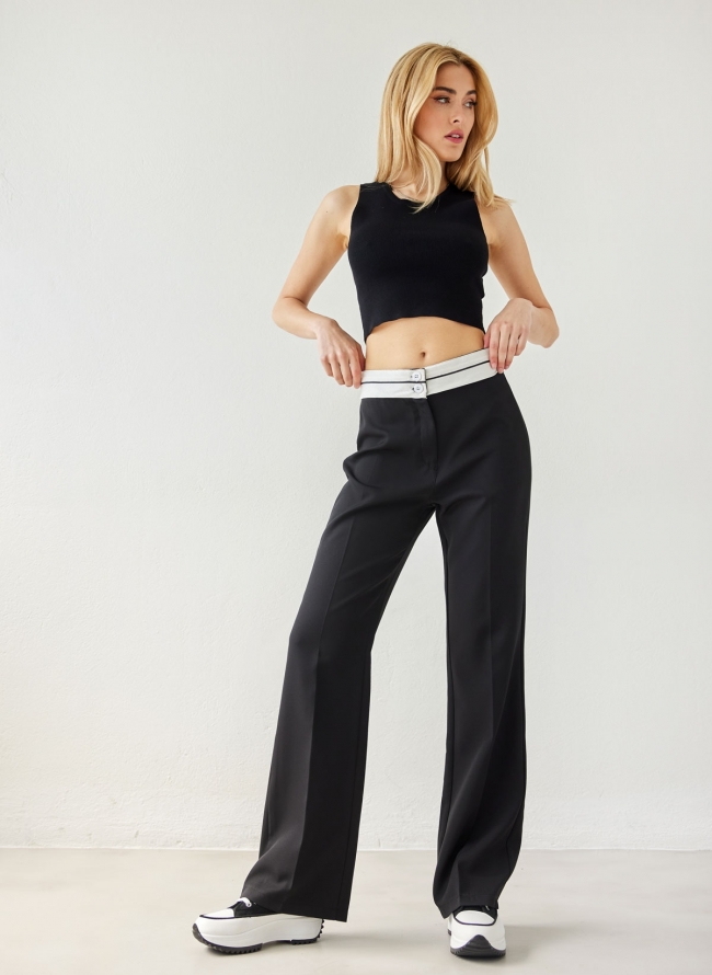 Παντελόνι tailoring με γυριστή μέση - Μαύρο