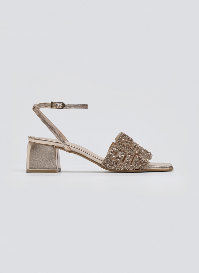 Πέδιλα δερμάτινα με στρας φάσα Iris sandals - Χαλκός