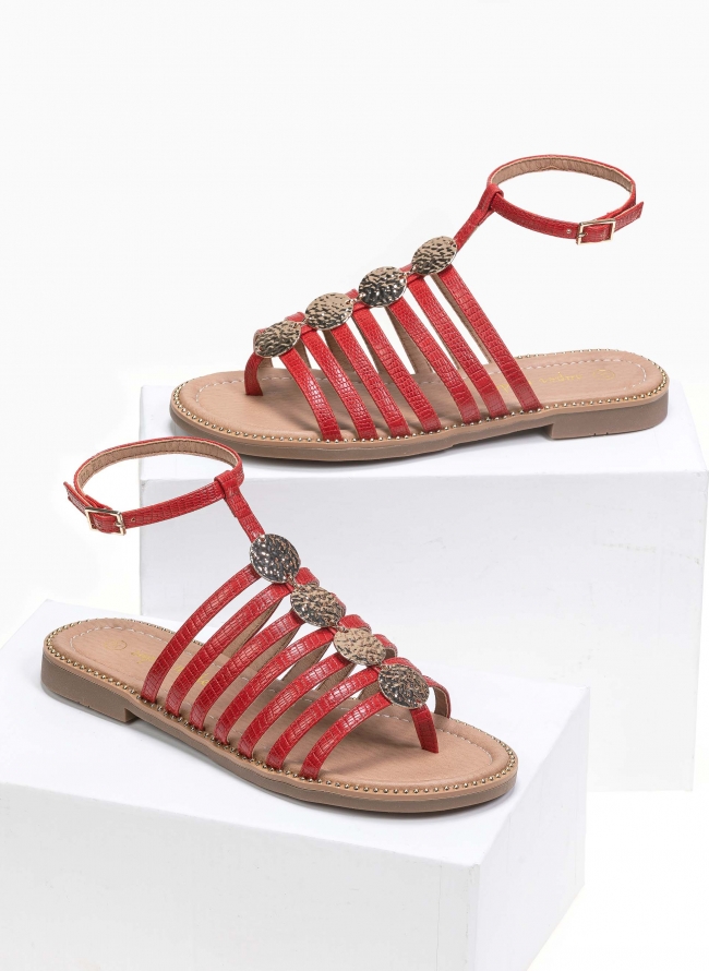 Σανδάλια ankle strap με λουράκια - Κόκκινο