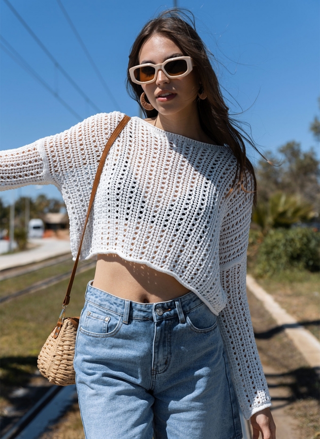 Crop top με ανοιχτή λαιμόκοψη - Ζαχαρί