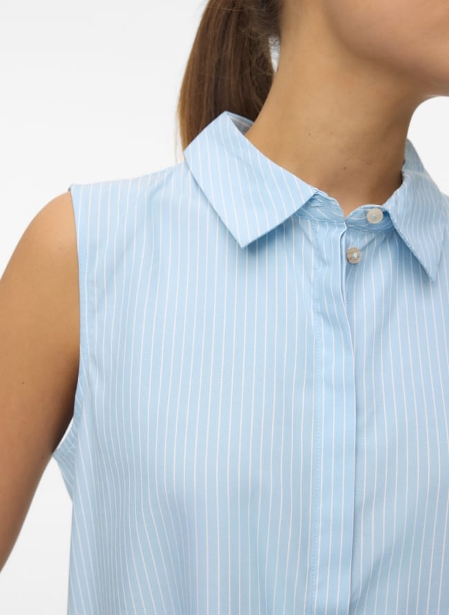 Πουκάμισο αμάνικο με ρίγες Vero Moda 10325993 - Γαλάζιο
