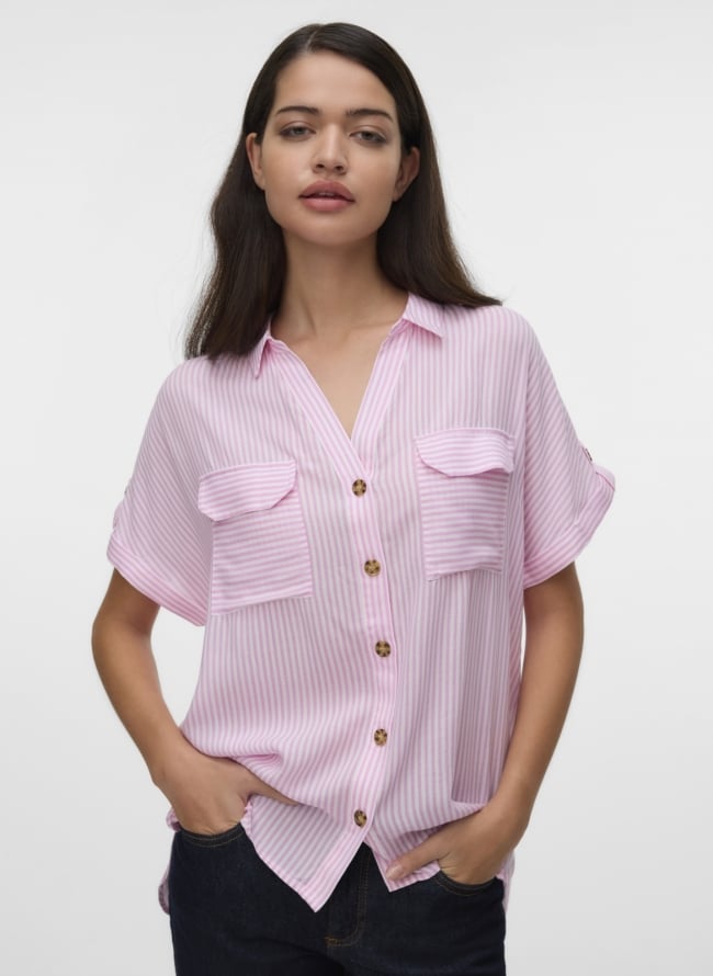 Πουκάμισο με ρίγες Vero Moda 10310139 - Λευκό/Ροζ