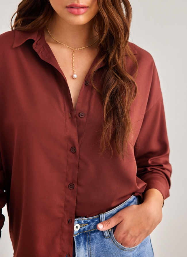 Πουκάμισο σε loose γραμμή VERO MODA 10302721 - Καφέ