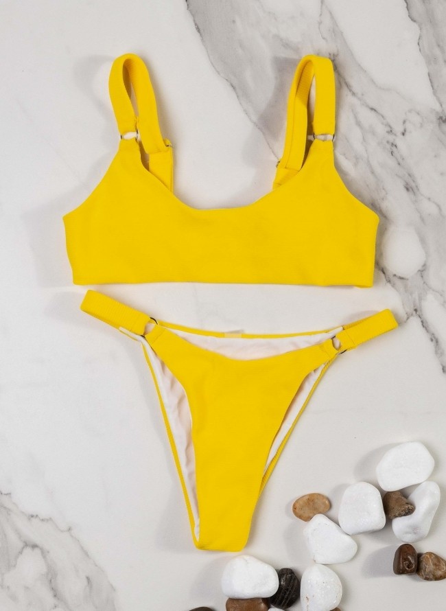 Ριπ bikini με μεταλλικούς κρίκους - Κίτρινο