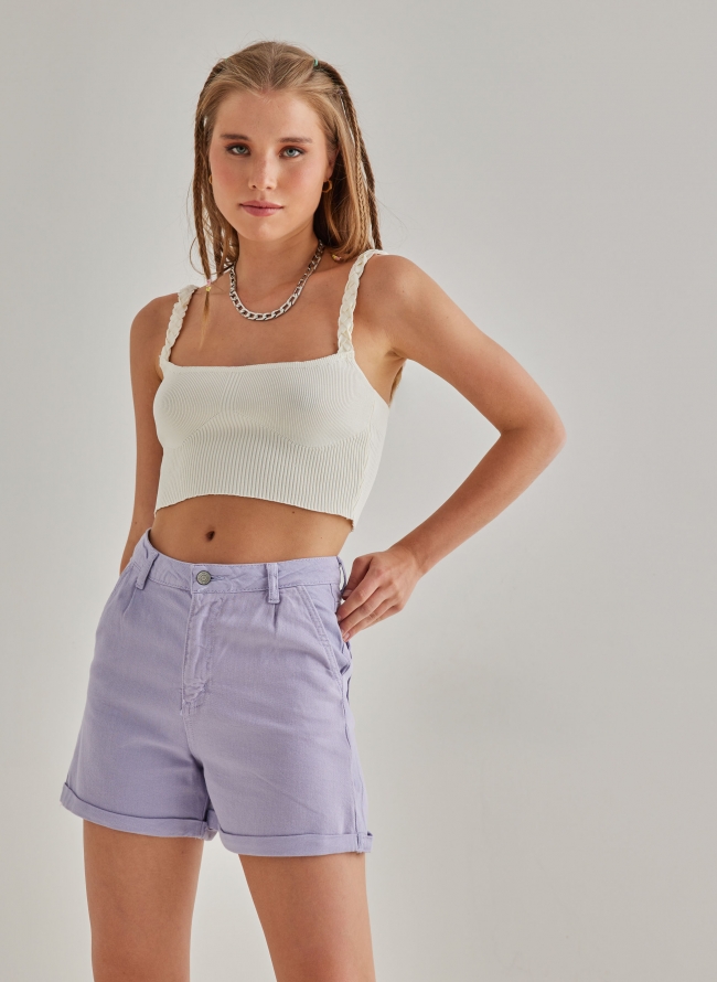 Crop top με ραντάκια κοτσίδα - Λευκό