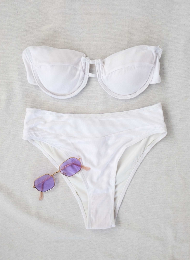 Ριπ ψηλόμεσο bikini με μπανέλα - Λευκό