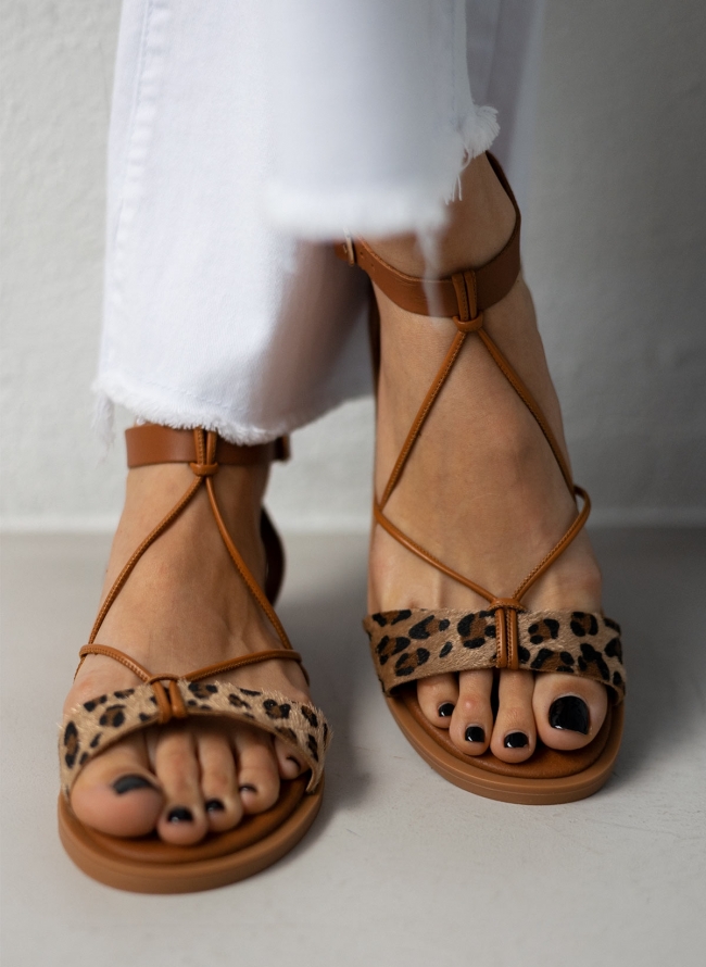 Σανδάλια δερμάτινα ankle strap estil - Ταμπά