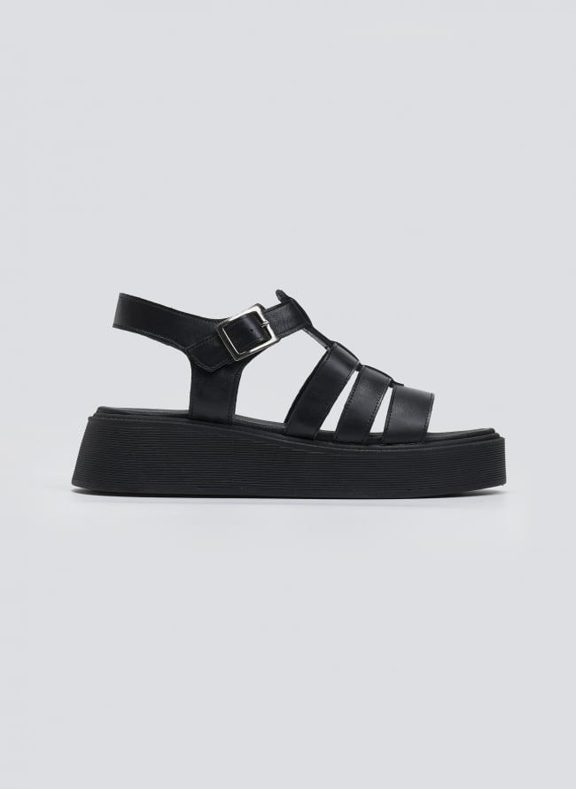 Σανδάλια δερμάτινα flatforms gladiator Tfp - Μαύρο