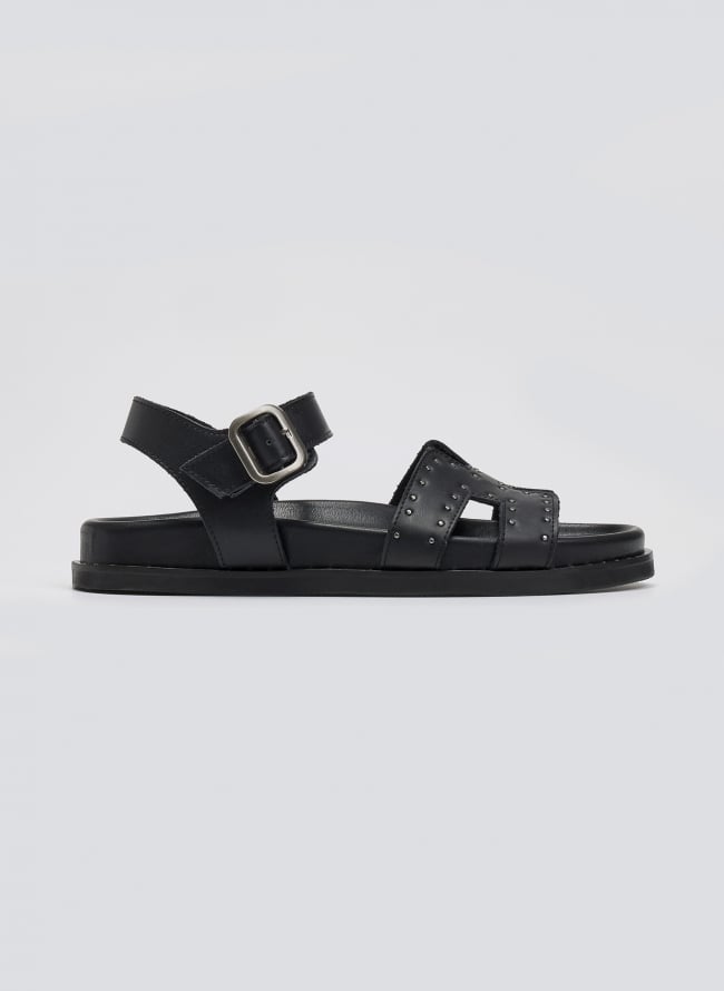Σανδάλια δερμάτινα flatforms με μπαρέτα Carad - Μαύρο