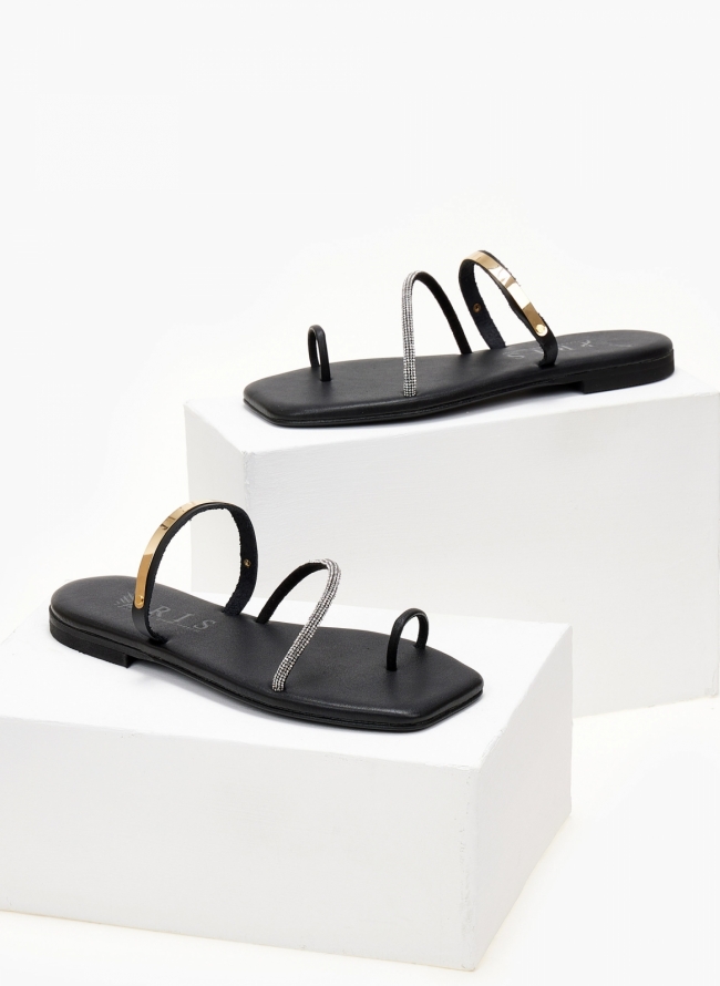 Σανδάλια δερμάτινα με στρας Iris Sandals - Μαύρο