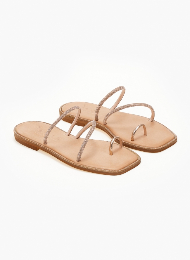 Σανδάλια δερμάτινα με στρας στη σόλα Iris Sandals - Χαλκός
