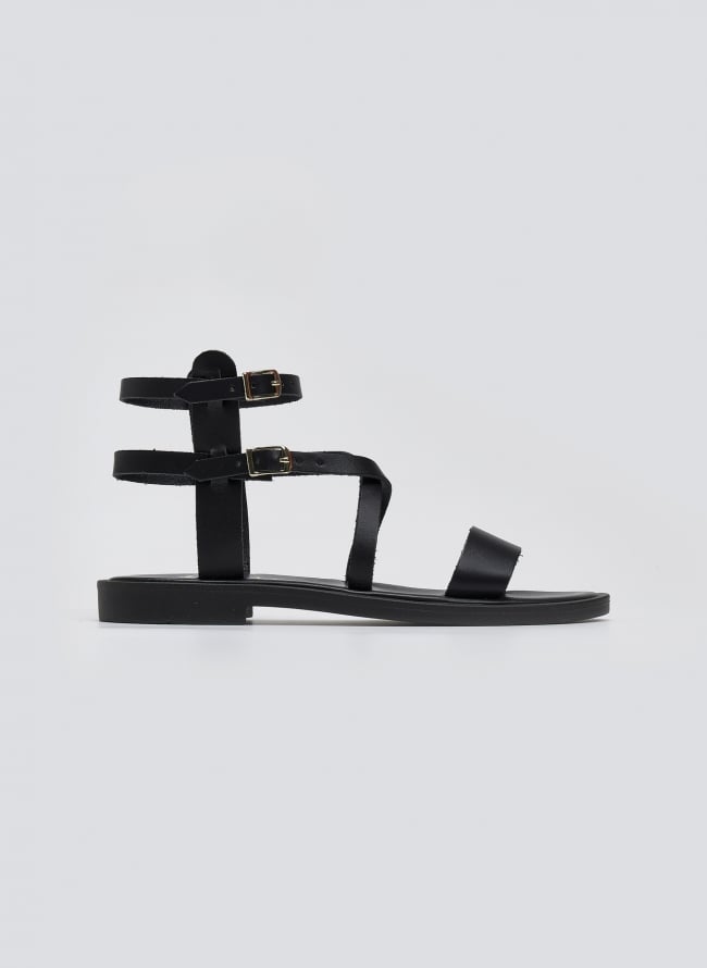 Σανδάλια δερμάτινα με διπλό δέσιμο Iris Sandals - Μαύρο