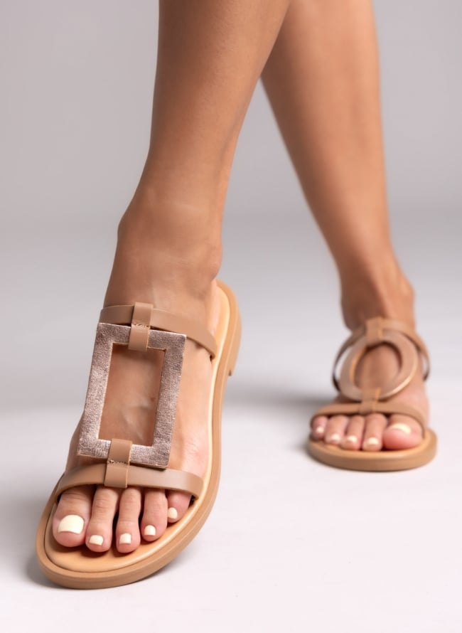 Σανδάλια δερμάτινα με γεωμετρικά σχήματα Iris Sandals - Mocha