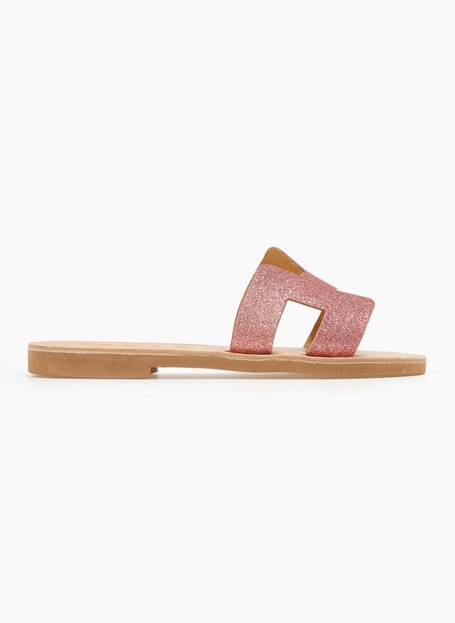 Σανδάλια δερμάτινα με glitter Iris Sandals - Ροζ