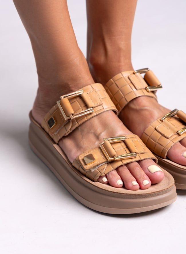 Σανδάλια δερμάτινα με pattern ADELITA FANTASY SANDALS - Κάμελ
