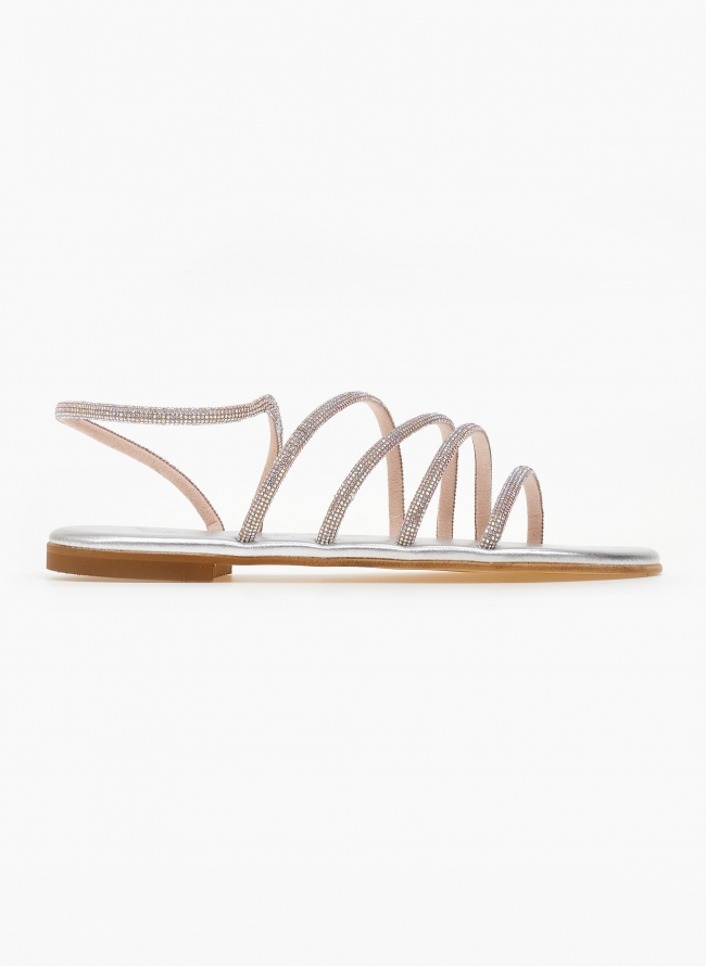 Σανδάλια δερμάτινα με στρας λουράκια Iris Sandals - Ιριδίζον