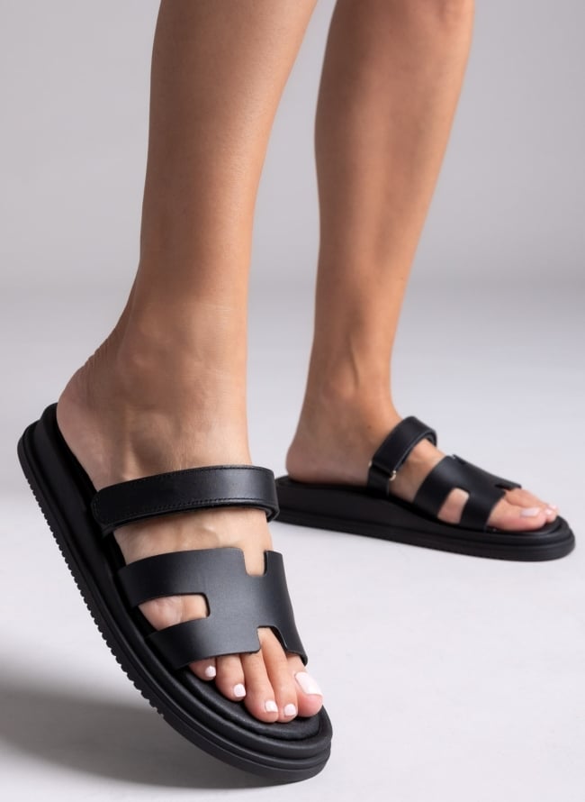 Σανδάλια δερμάτινα με velcro Estil - Μαύρο