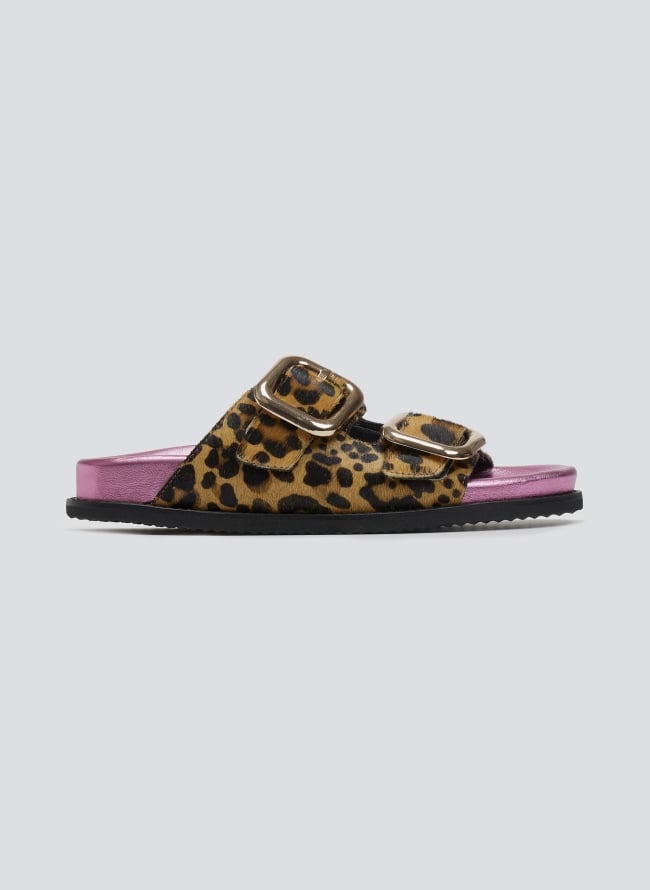 Σανδάλια δερμάτινα ponyskin με print Gioseppo - Leopard