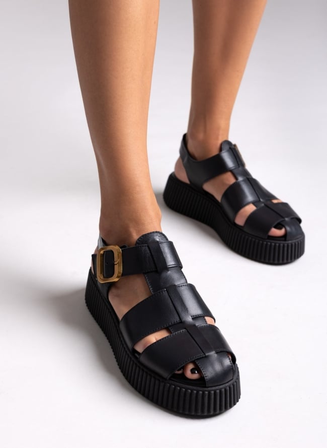 Σανδάλια fisherman flatforms δερμάτινα Tfp - Μαύρο