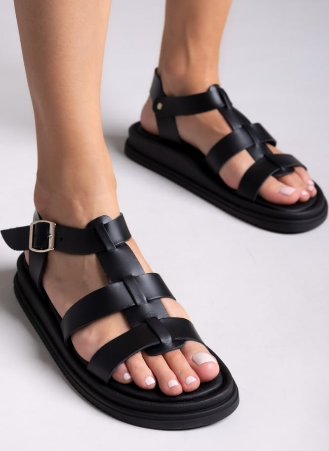 Σανδάλια flatforms δερμάτινα gladiator Estil - Μαύρο