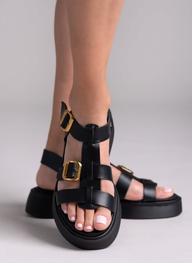 Σανδάλια flatforms δερμάτινα gladiator με τοκάδες Estil - Μαύρο
