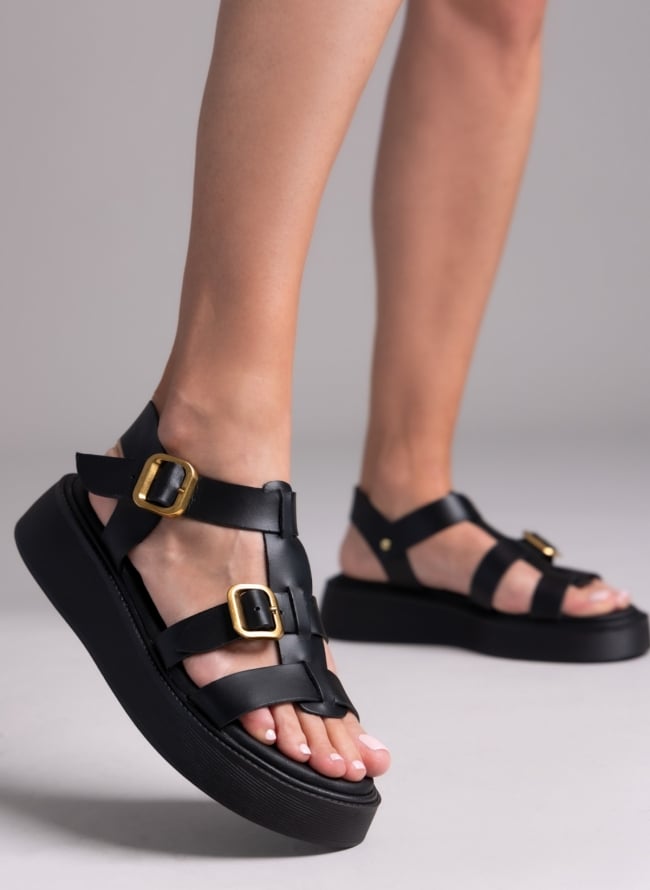 Σανδάλια flatforms δερμάτινα gladiator με τοκάδες Estil - Μαύρο